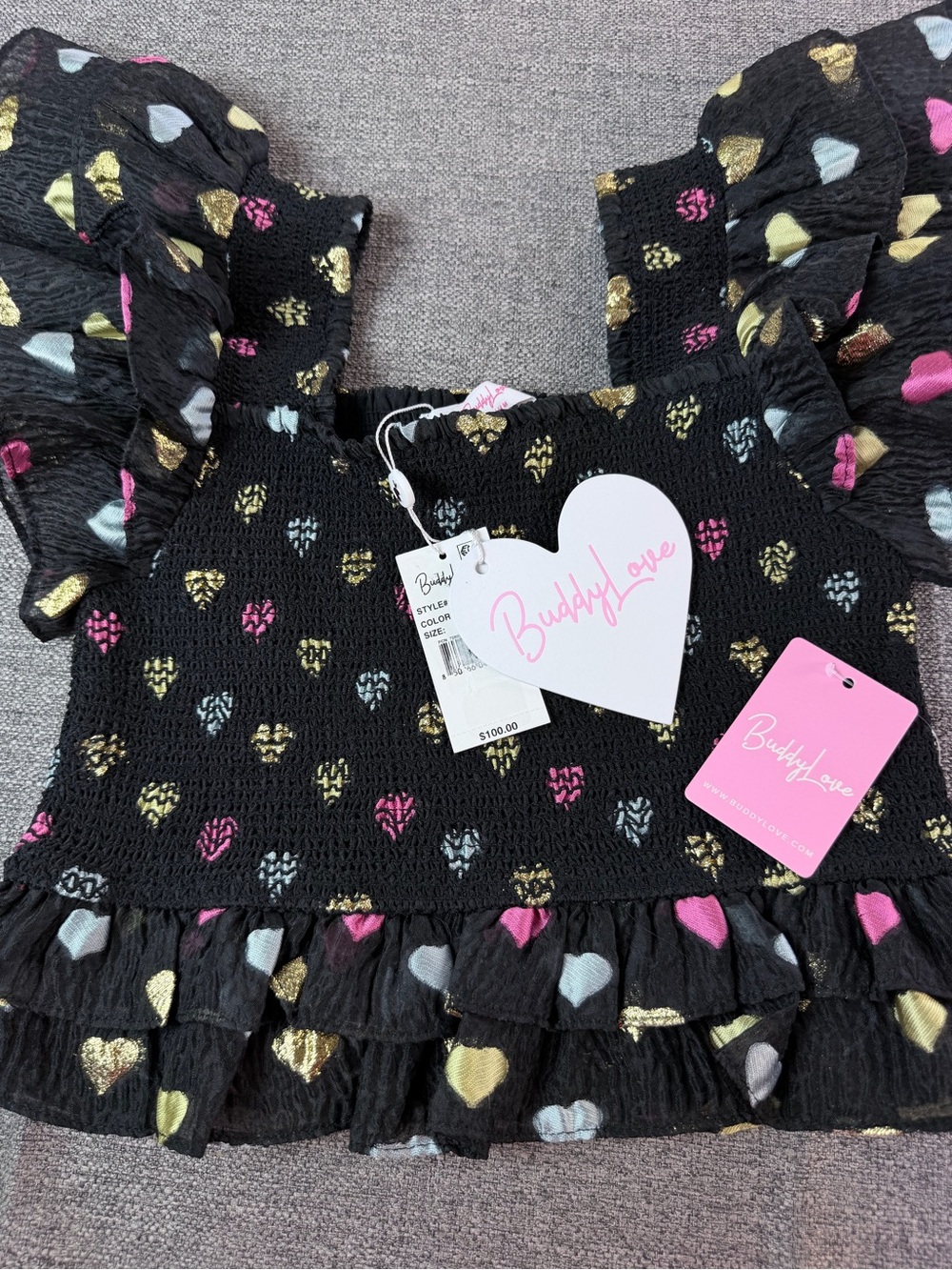 TYLER TWEEN OUTFIT SET - FOIL HEARTS Black Heart-Print Ruffle Kids Dress - Picture 12 of 14